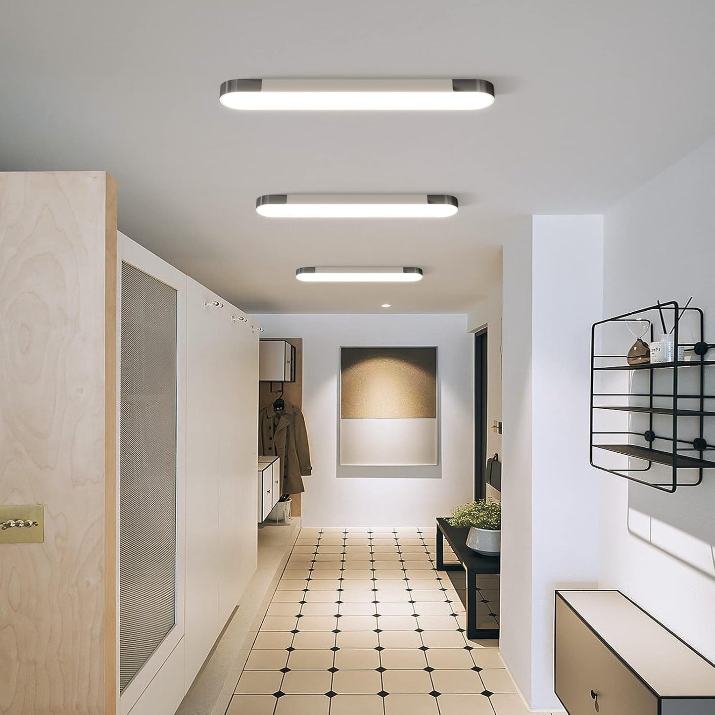 (New Open Box)  Qcyuui 48W Dimmable LED Linear Ceiling Light | Remote Control • 3000–6500K • Modern Acrylic