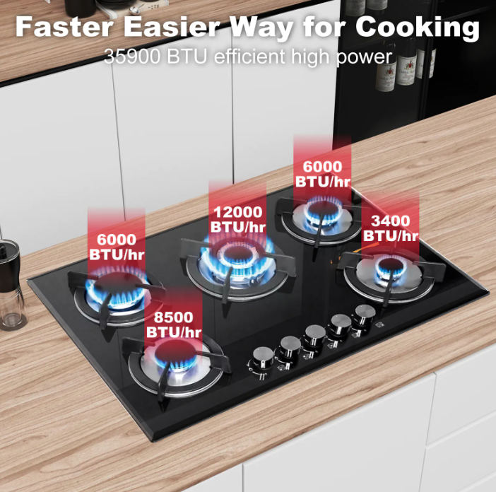 (New Open Box) Graceall 30" Portable 5-Burner LPG/NG Stove – Glass Top