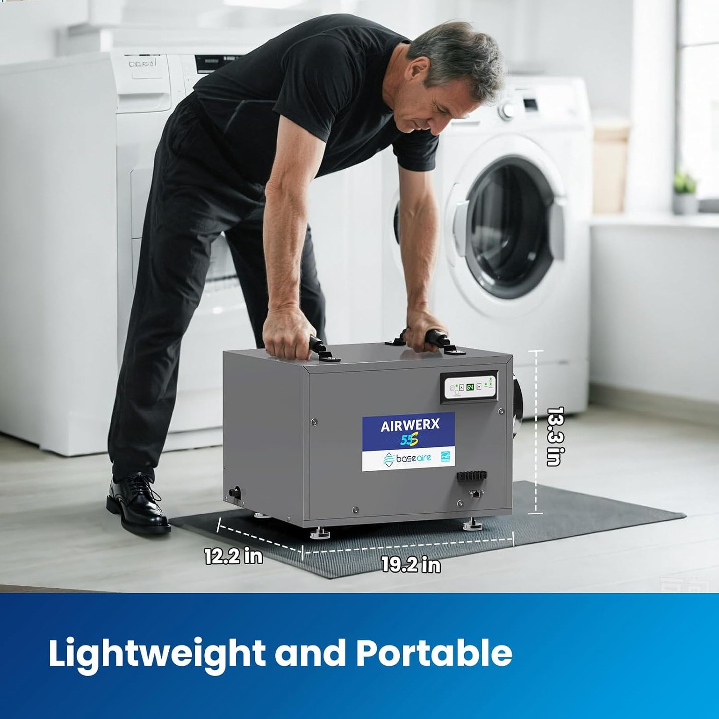 (New Open Box) BaseAire Crawlspace/Basement Dehumidifier, 120 Pints Commercial Dehumidifiers with Drain Hose, Intelligent Humidity Control, Auto Defrost,Energy Star, Portable, AirWerx55