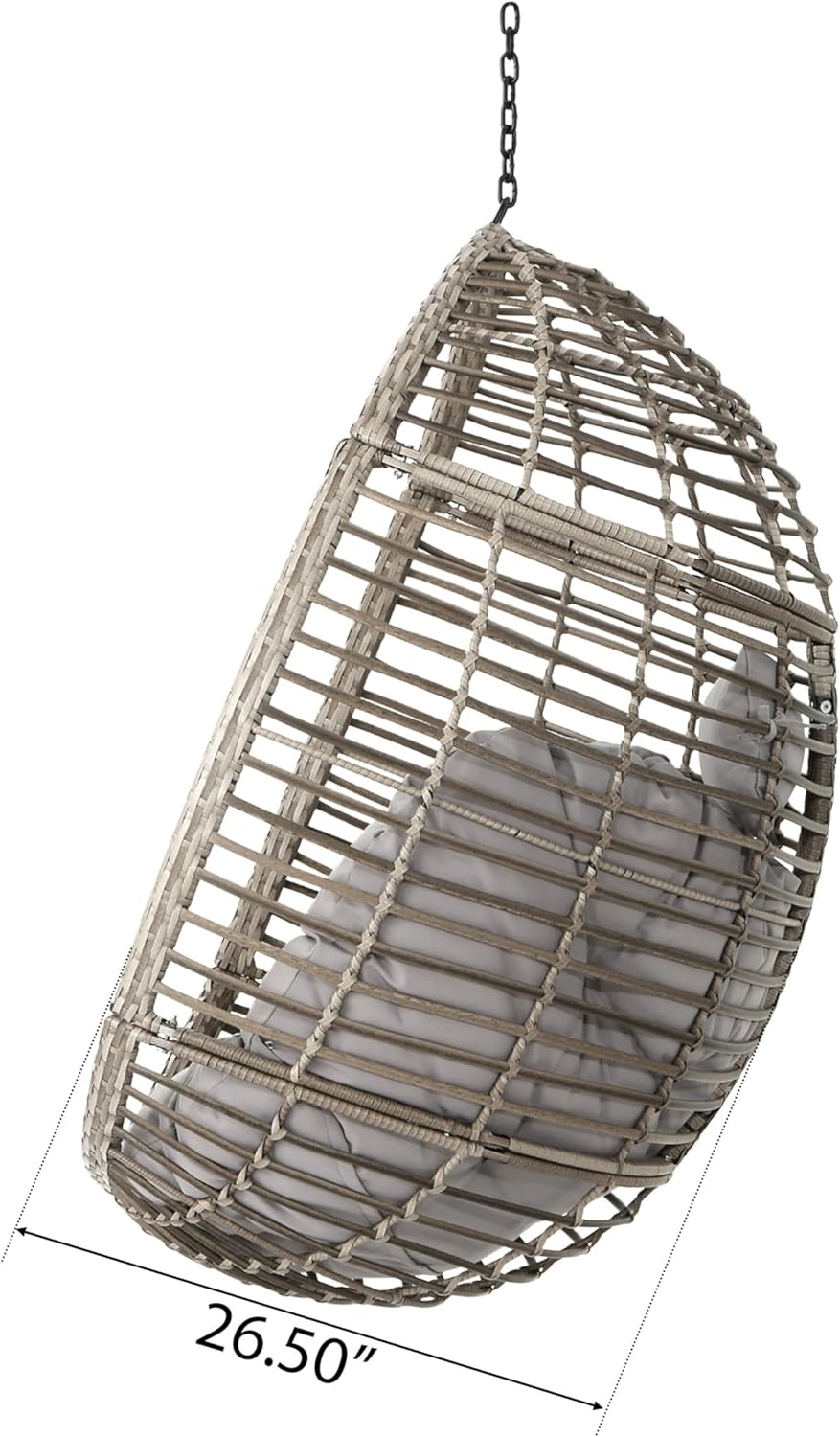 (New Open Box) Jaya Outdoor Hanging Chair, Basket Shape, Gray Rattan, Steel, 47 Inch
