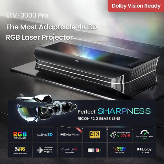 (New Open Box) AWOL VISION LTV-3000 Pro 4K 3D RGB Ultra-Short-Throw Projectors, with Dolby Vision & Atmos, HDR10+, 150" UST Laser TV Projector, Home Cinema Laser Projector (Includes Fire TV Stick 4K Max)