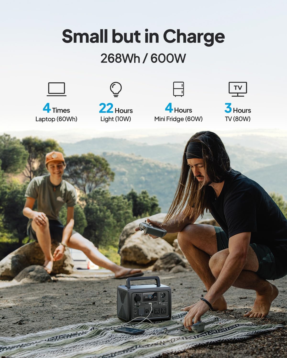 (New) BLUETTI Solar Generator EB3A, 268Wh LiFePO4 Battery Backup w/ 2 600W (1,200W Surge)