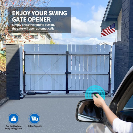 (Excellent) TOPENS PW502 Automatic Gate Opener for Medium Duty Dual Swing Gates Up to 16ft per Arm, Dual Swing Gate Operator AC Powered with Remote Control Kit Gate Motor Solar Compatible