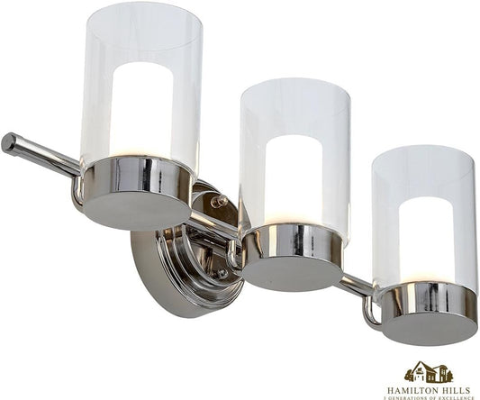 (New Open Box)  Hamilton Hills Polished Nickel Triple Light Fixture | HB -57