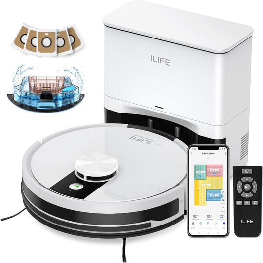 (New Open Box) ILIFE A12 Pro Robot Vacuum and Mop Combo, 60-Day Self Emptying Station, Smart LiDAR Navigation