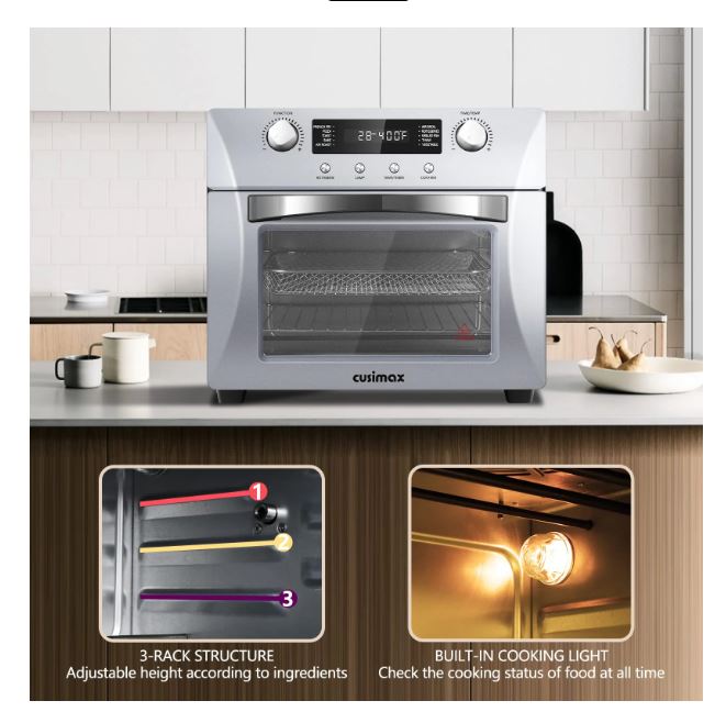(New Open Box) CUSIMAX 24QT 10-in-1 Air Fryer Oven - Convection, Rotisserie