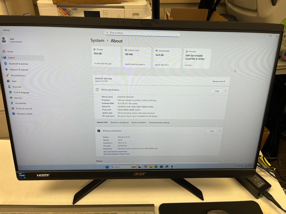 (Excellent) Aspire C24-1700 All-in-One Computer i5/32GB/1TB SSD Wireless KB+mouse