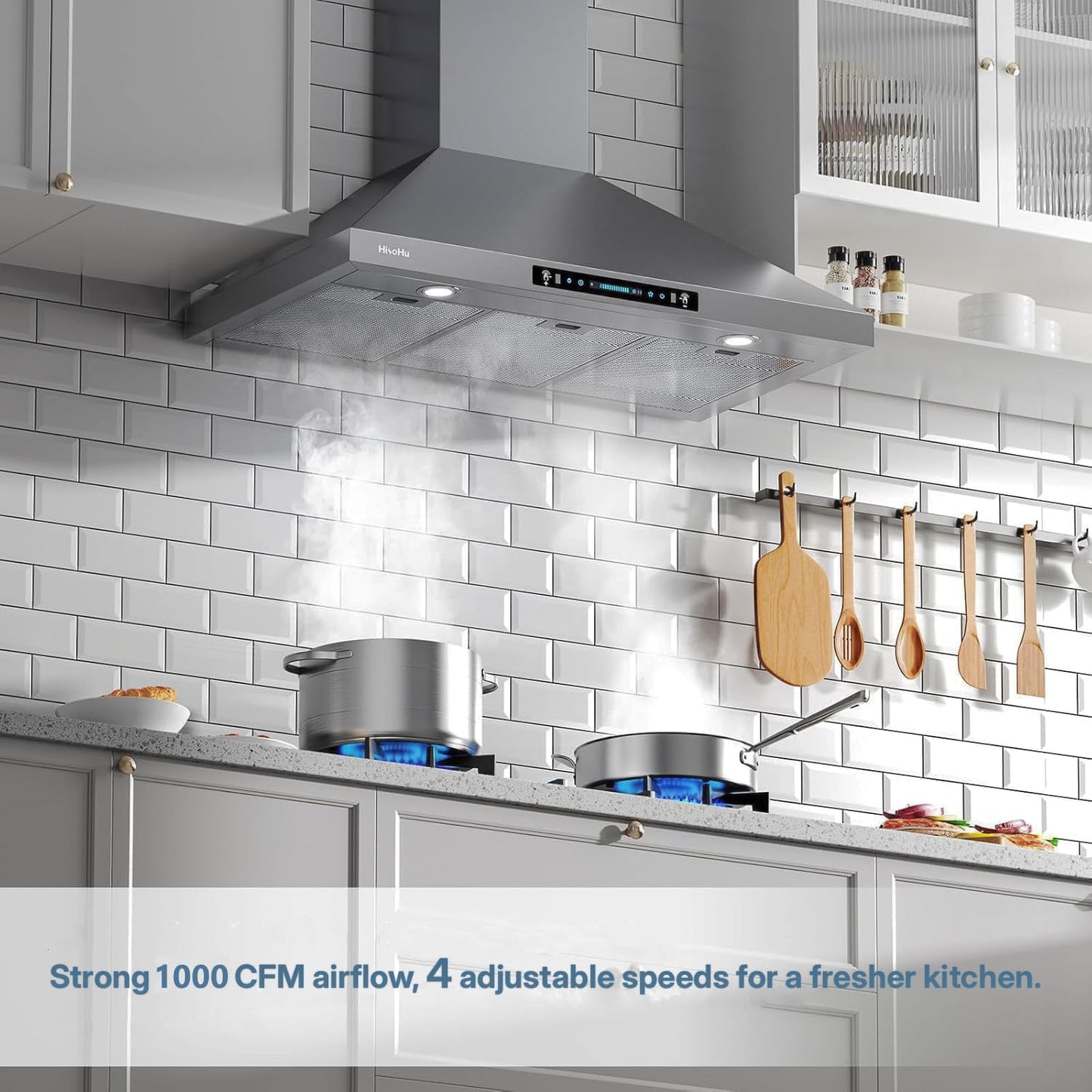 (Excellent) HisoHu 36” Wall Mount Range Hood – 780 CFM, Gesture Control, LED Lights