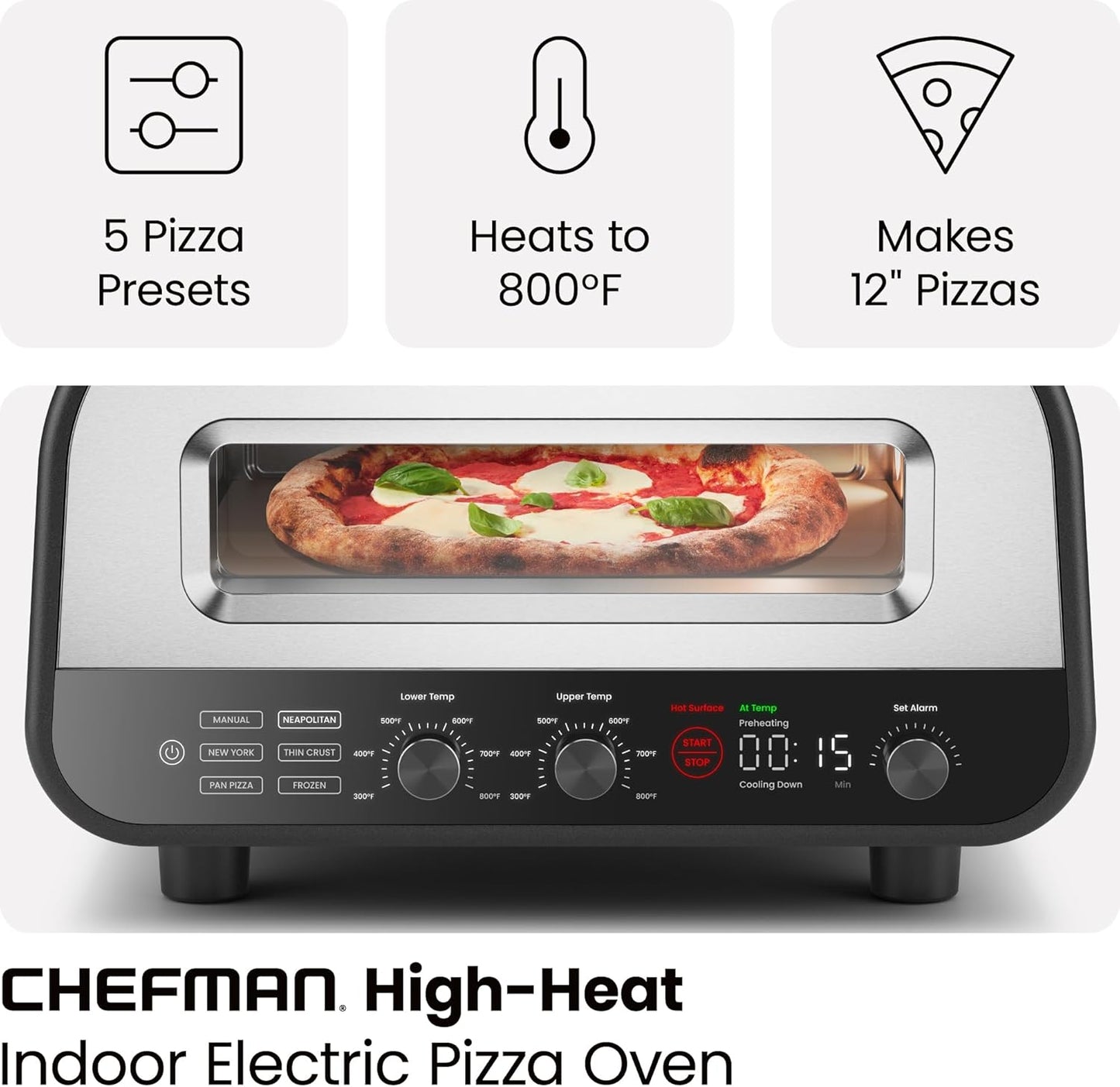(Brand New) CHEFMAN Indoor Countertop Electric Pizza Oven, 5 Touchscreen Presets