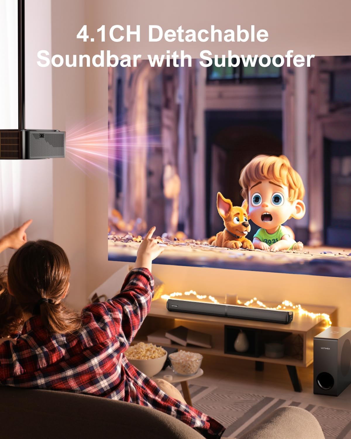 (New Open Box) ULTIMEA 4.1ch Sound Bar for Smart TV with Subwoofer, Peak Power 200W, 2-in-1 Detachable Bluetooth 5.3 Soundbar, Bass Adjustable, 3 EQ Modes TV Sound Bar, ARC/Optical/Aux, Apollo S50 Detachable Series