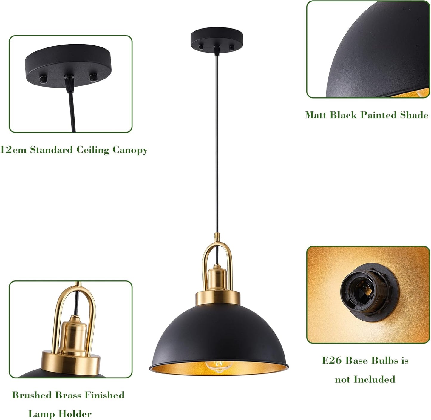 (New Open Box) Febeleven Matte Black Farmhouse Pendant Light | Adjustable Height • Vintage Industrial Style (HB-045)