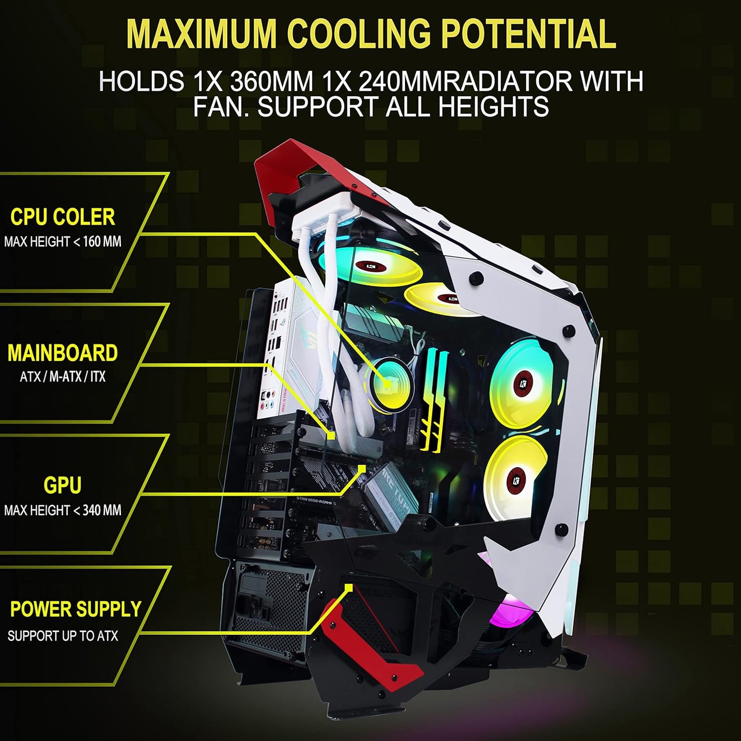 (New Open Box) KEDIERS C650 PC Case - ATX Tower Gaming Computer Case with Tempered Glass,White