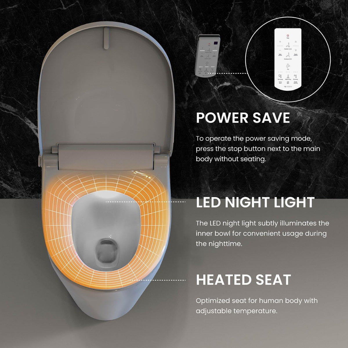 (New Open Box) VOVO VB-6000SE Elongated Bidet Toilet Seat – Heated Seat | Warm Water | Dryer & LED Light
