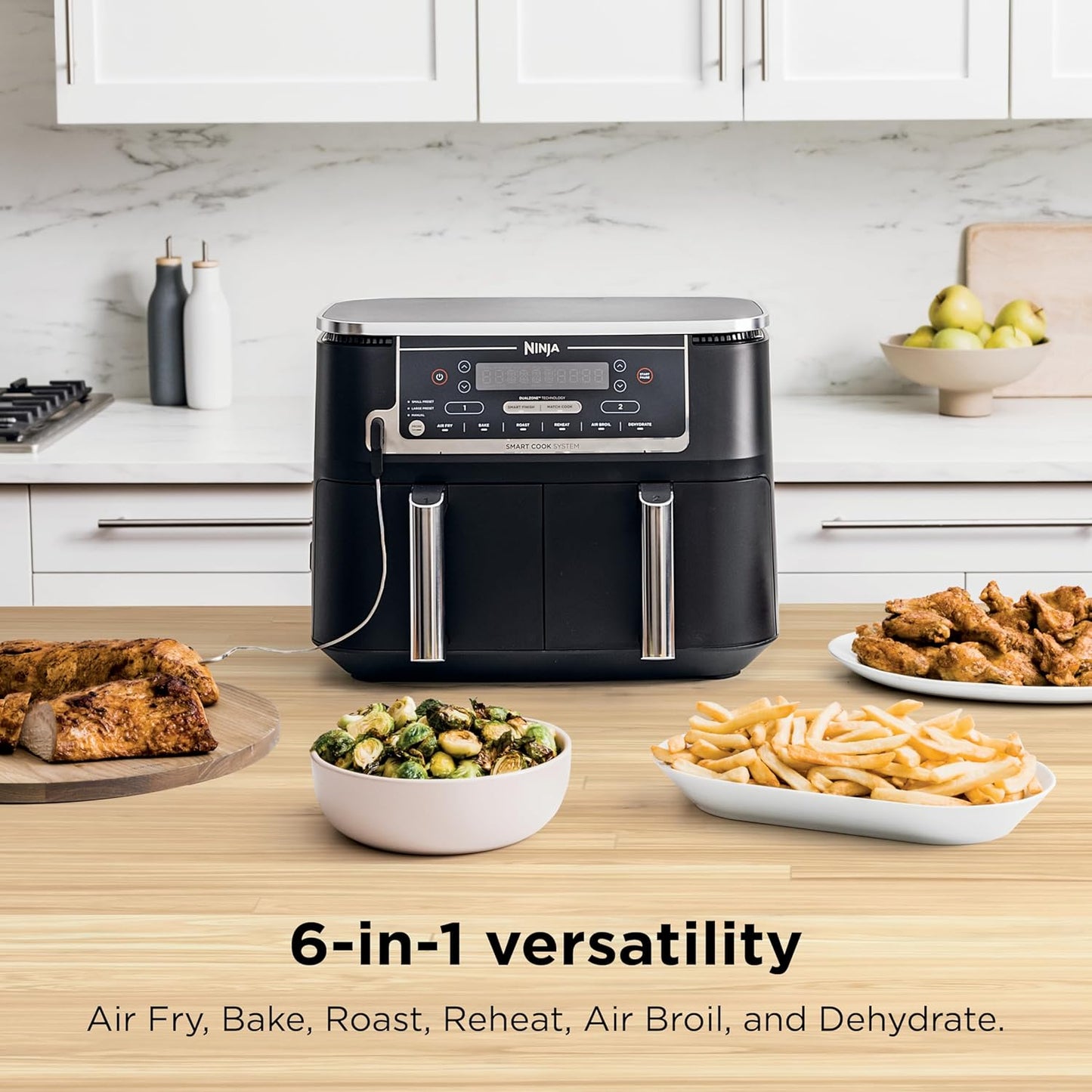 (Brand New) Ninja Foodi 10 QT 6-in-1 DualZone Smart XL Air Fryer, 2 Independent 5QT Baskets, Smart Cook Thermometer, Match Cook, Smart Finish, Air Fry, Roast, Bake, Dehydrate, Reheat