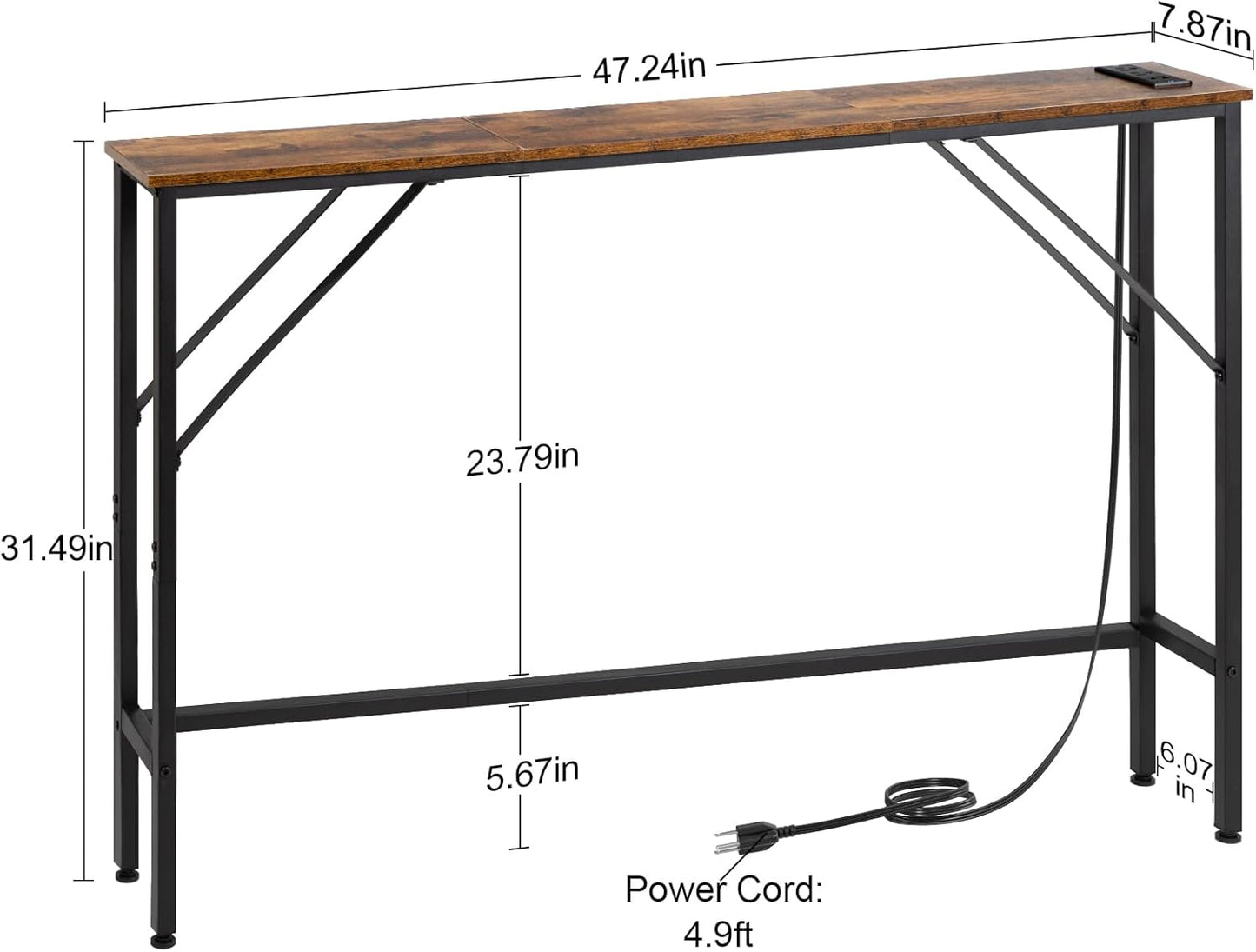 (New Open Box) LOAKEKEL 48-Inch Narrow Console Table with Power Outlet & USB Port, Small Entryway, Thin Behind Couch, Side, Skinny Sofa with Storage, Hallway for Foyer HST120BR-1