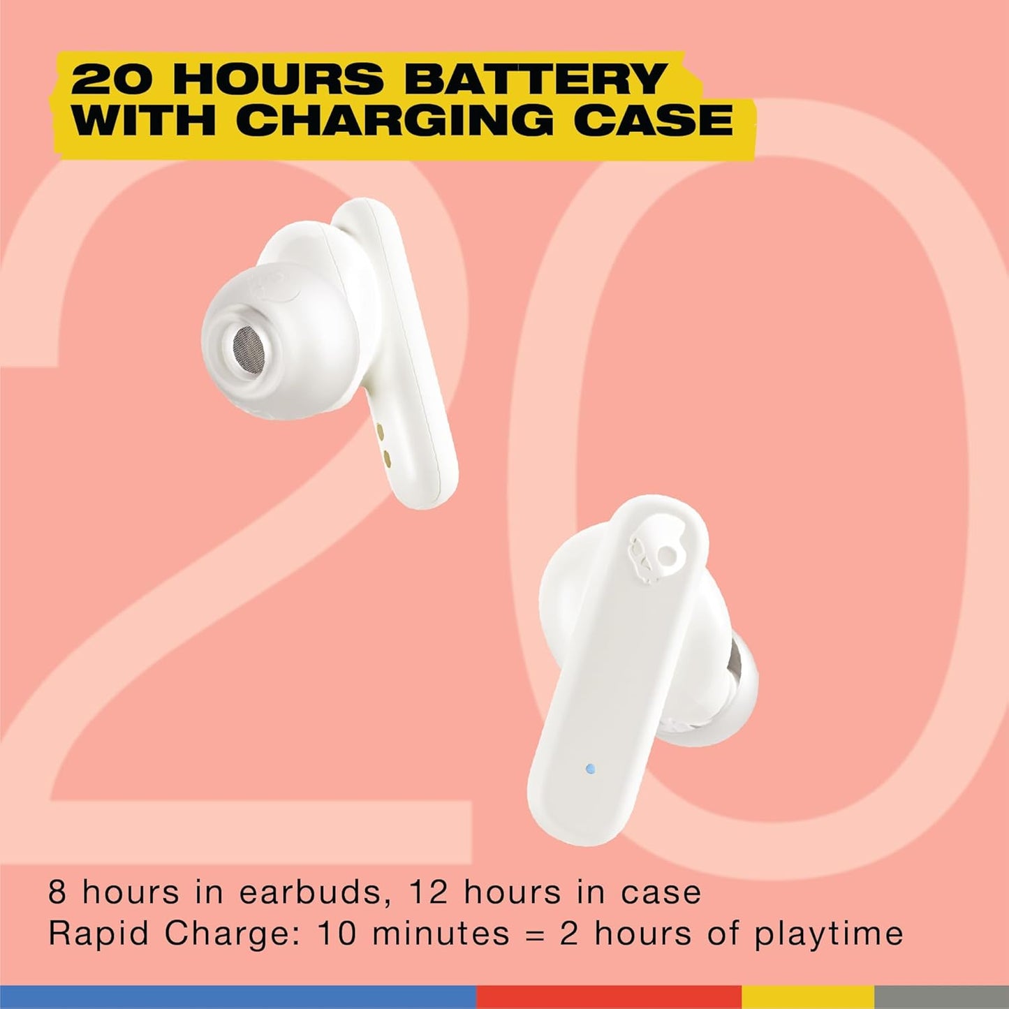 (Brand New) Skullcandy Smokin’ Buds Wireless Earbuds, Bluetooth Headphones, - Bone Orange Glow