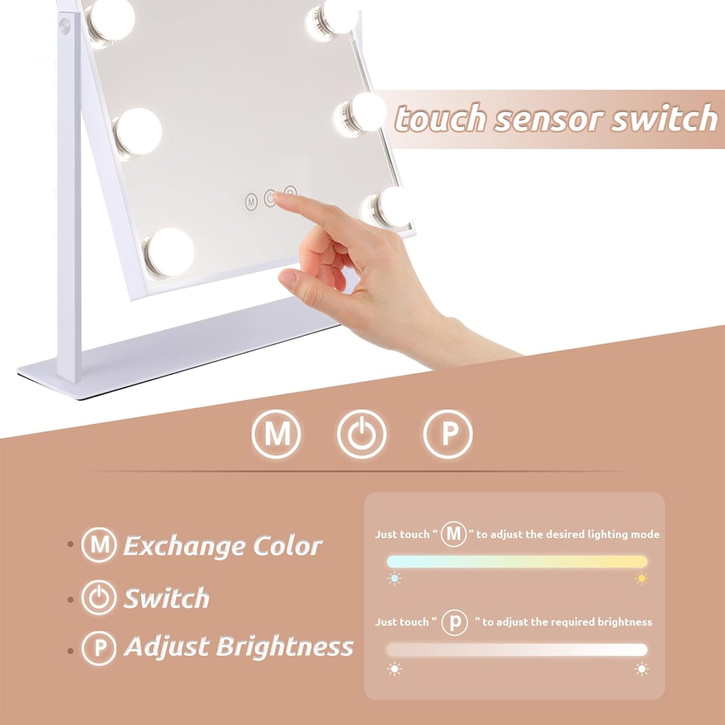 (New Open Box) Hansong Vanity Mirror with Lights Makeup Mirror with Lights 12 Dimmable Bulbs