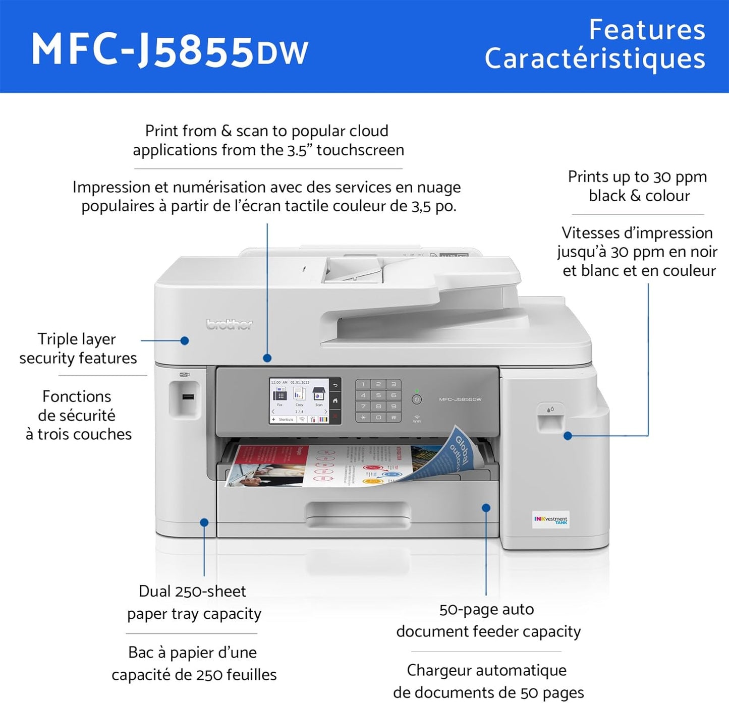 (New Open Box) Brother MFC-J5855DW Wireless A3 Color Inkjet Printer – All-in-One | Refillable Ink