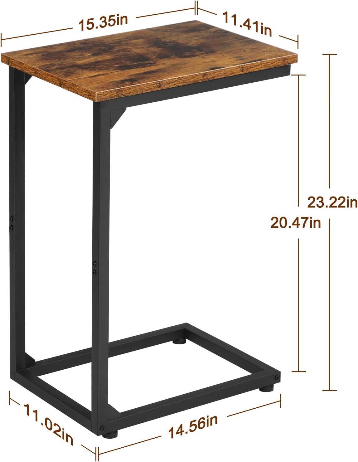 (New Open Box) AMHANCIBLE C-Shaped End Table, Sturdy and Stable C Shaped Side Table for Couch, 23.2" High, Slide Under Couch Table for Sofa, Living Room, Bedroom, Small Space, Rustic Brown HET02CBR-1