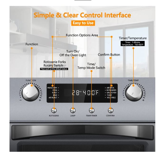 (New Open Box) CUSIMAX 24QT 10-in-1 Air Fryer Oven - Convection, Rotisserie