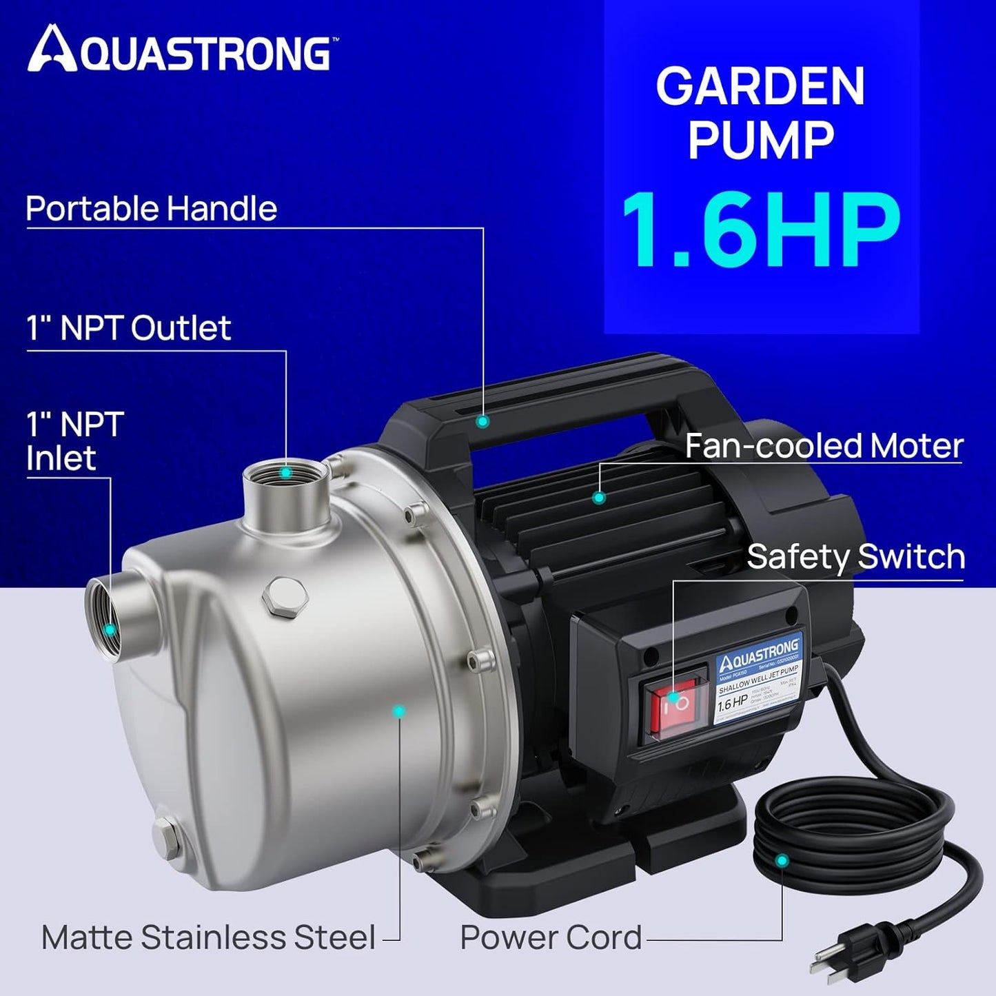 (Good) Aquastrong 1.6HP Portable Shallow Well Pump Garden Pump, 1320GPH, 115V, Stainless Steel, Sprinkler Pump, Water Transfer Draining Irrigation Pump, for Lawn or Garden…