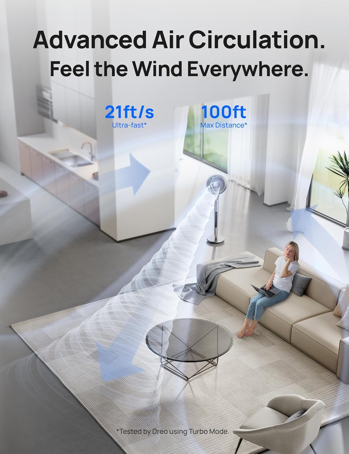 (New Open Box)  DREO PolyFan 715S Smart Pedestal Fan – 40–44" Adjustable | Wi-Fi & Voice Control