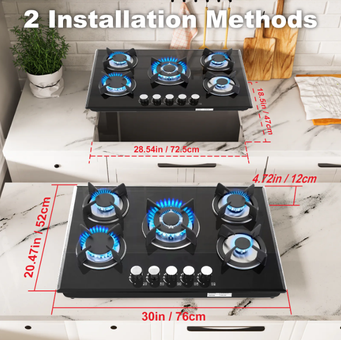 (New Open Box) Graceall 30" Portable 5-Burner LPG/NG Stove – Glass Top
