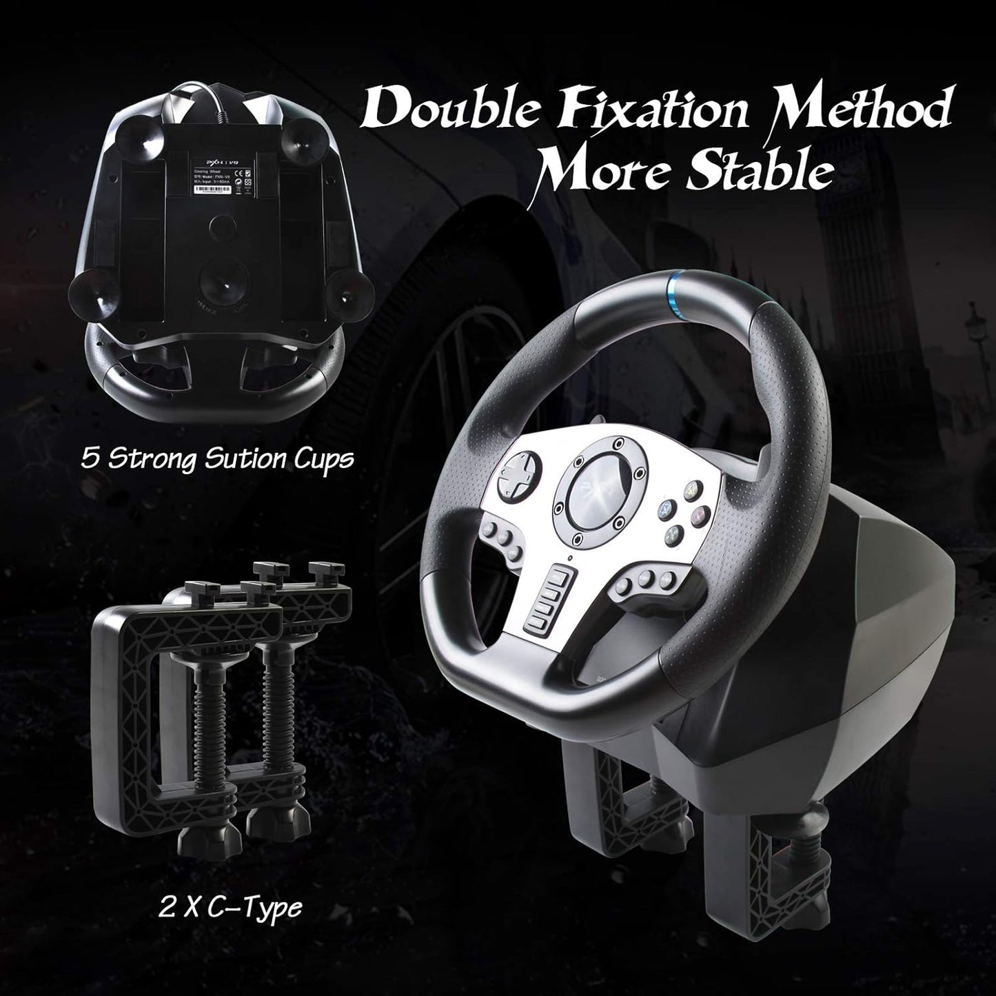 (Excellent) PXN V9 PC Game Racing Wheels, 270°/900° Steering Wheel Gaming, USB, Black, 15 Buttons,