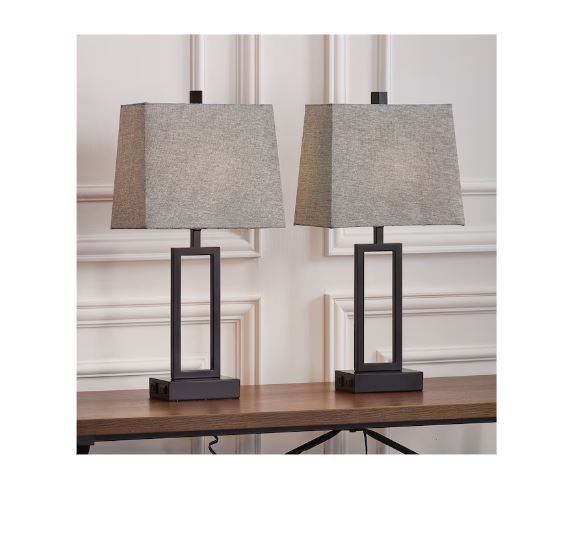 (Brand New)  23-in Black LED Touch Table Lamp Set of 2 | Grey Linen Shade | TD-159