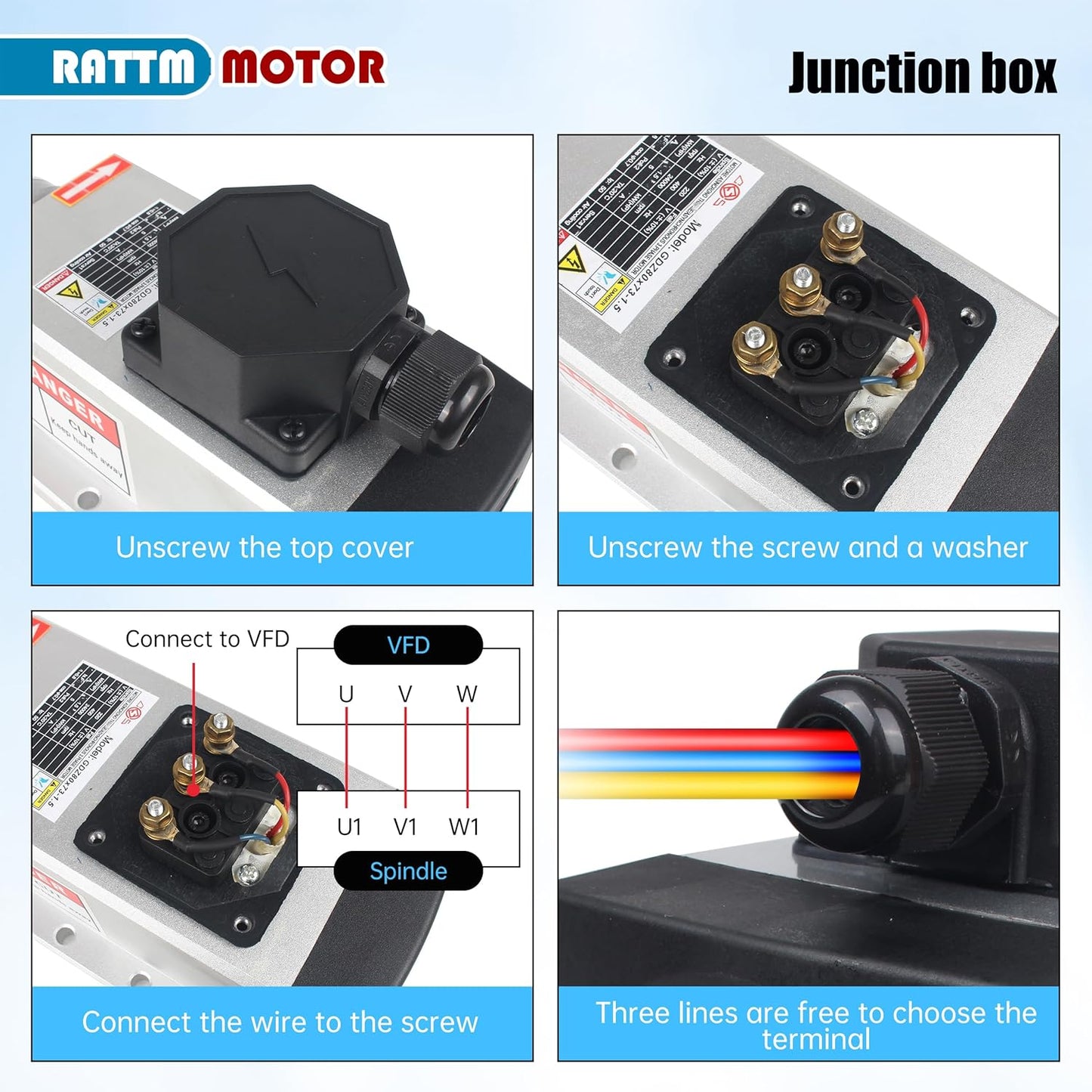 (Excellent) RATTMMOTOR CNC Spindle Motor Kit 220V 2.2KW Air Cooled Spindle Motor Square ER20+2.2KW VFD Inverter 220V Variable Frequency Drive Single to 3 Phase Converter for CNC Router Machine