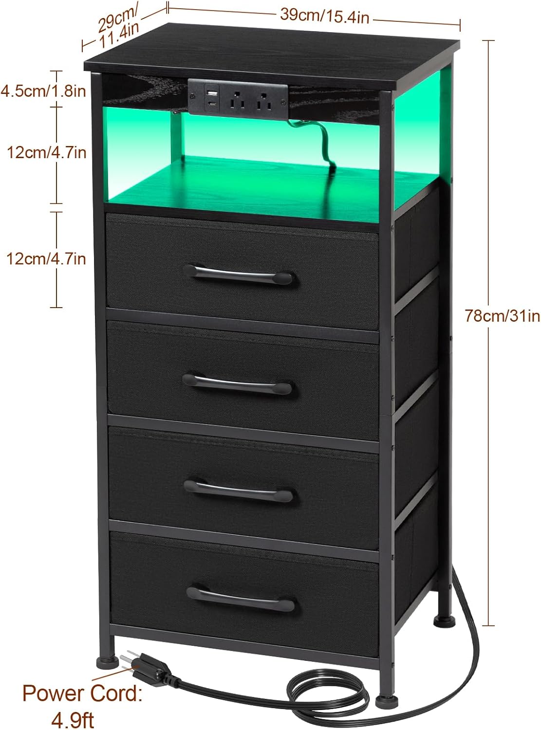 (New Open Box) AMHANCIBLE C Shaped End Table with Charging Station, TV Tray Set of 2 with Storage, Couch Tables That Slide Under, Sofa Table for Living Room, Bedroom BST004BK