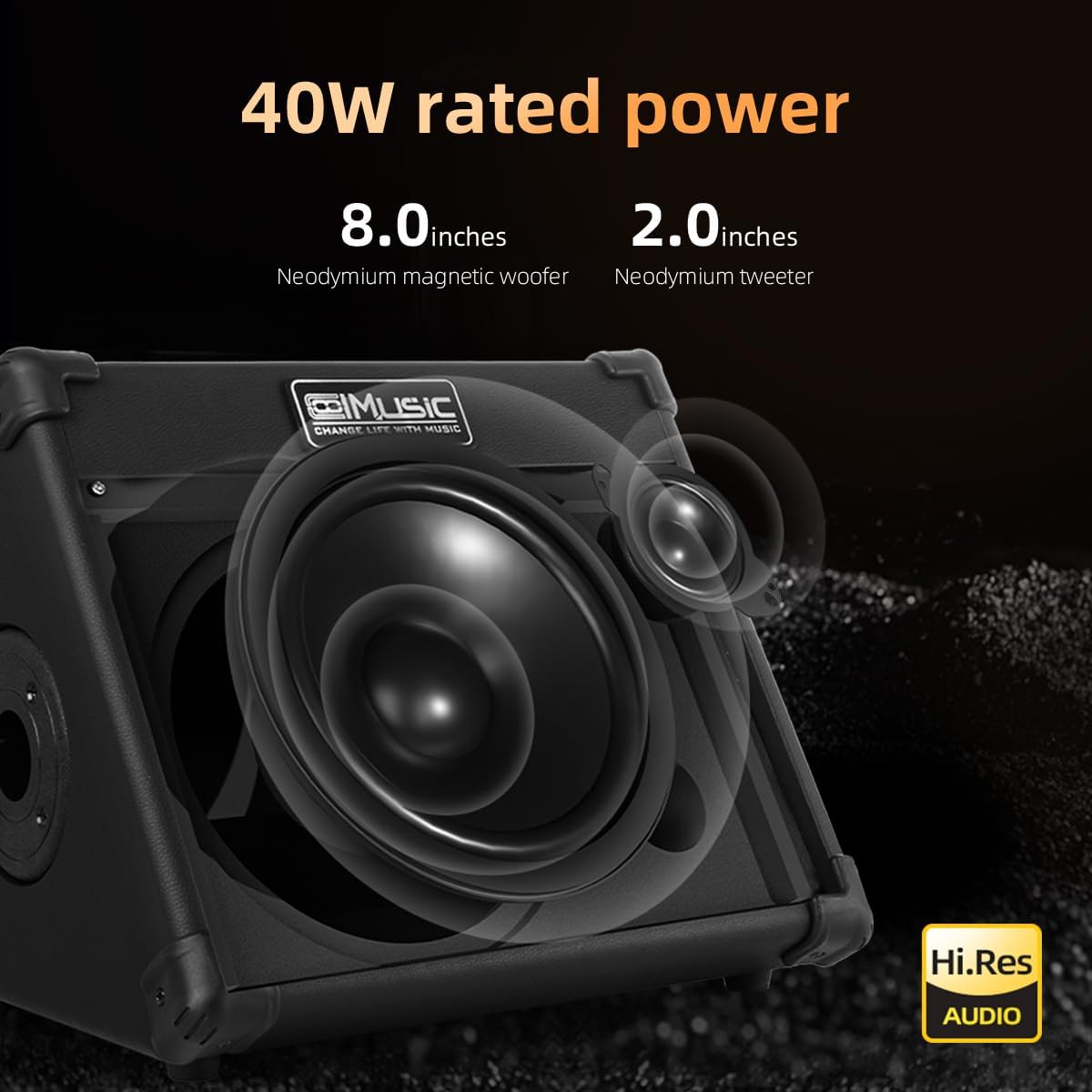(New Open Box)  Coolmusic Portable Acoustic Guitar Amplifier – 40W | Battery-Powered with Bluetooth