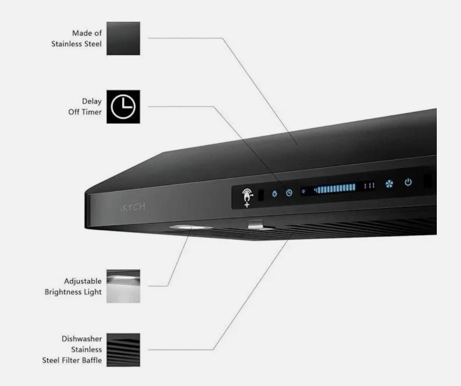 (New Open Box) IKTCH 30 Inch Under Cabinet Range Hood with 900-CFM (IKC01-30-BSS)