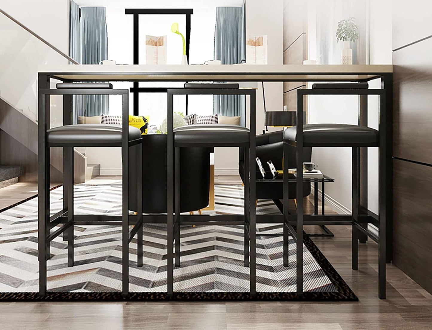 (New Open Box)  Metal Barstools with Back & Footrest (2PCS) | PU Leather Counter Chairs |
