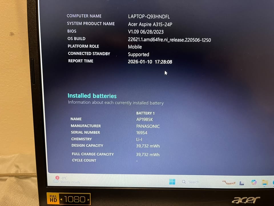 (Excellent) Acer Aspire A315-24P 15" 1080P AMD Ryzen 3 7320U / 256GB SSD / 8GB DDR5 RAM Laptop