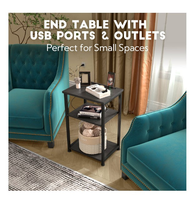 (New Open Box) LOAKEKEL End Table Set of 2 | Black Side Tables for Living Room & Bedroom | HET033BK