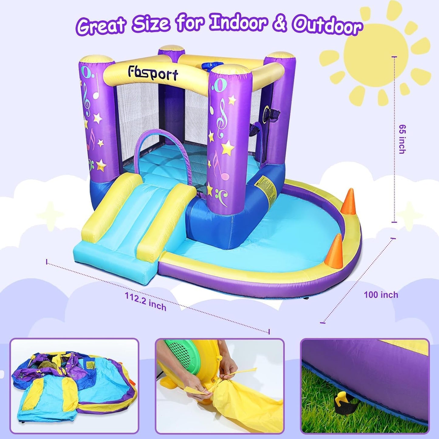 (New Open Box) FBSPORT Inflatable Bounce House, Kids Bounce Castle Slide for Indoor Outdoor,