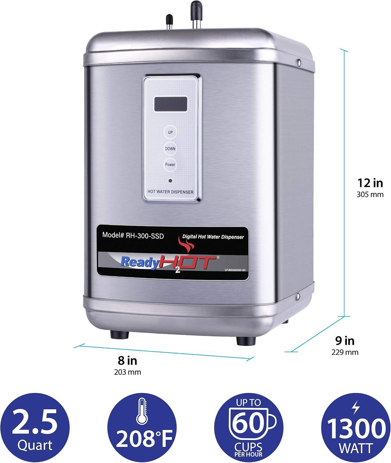 (New Open Box) Ready Hot  Instant Hot Water Dispenser | 2.5 Quart • Digital Display • Polished Chrome