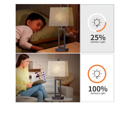 (Brand New) 23-in Black LED Touch Table Lamp Set of 2 | White Linen Shade | TD-158