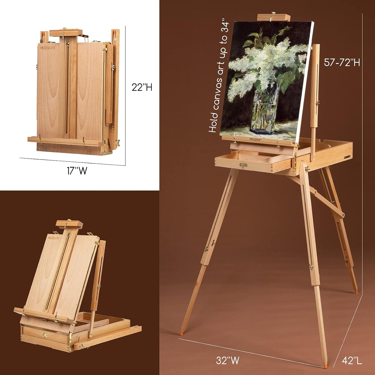 (New Open Box) MEEDEN Professional Art Set + French Easel! Complete Acrylic Painting Kit