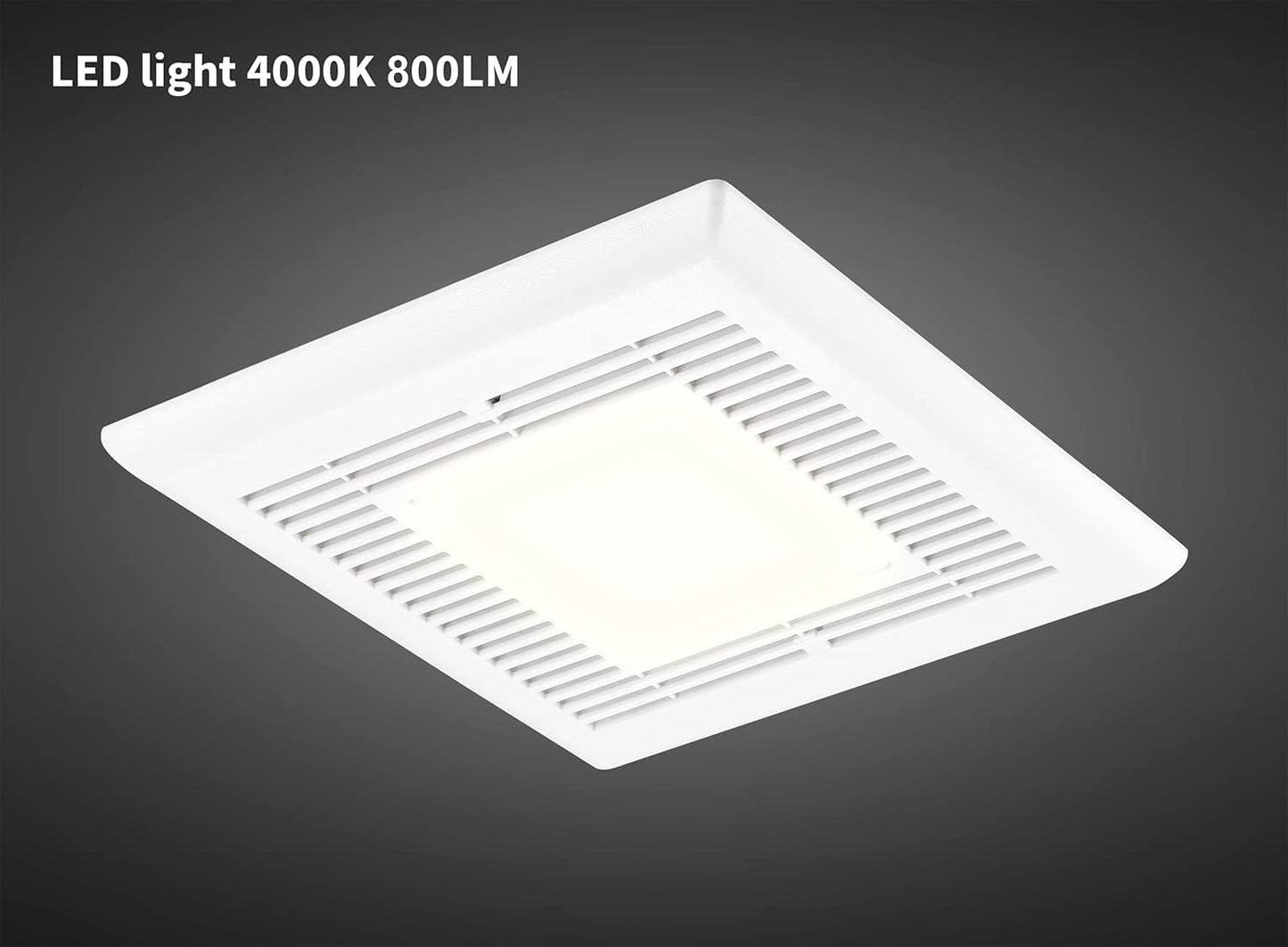 (New Open Box) Tech Drive Bathroom Fan with Light 110 CFM, 1.2Sone No Attic access Needed Installation,Very Quiet Bath Ventilation and Exhaust Fan with LED Light 4000K 800LM, 4inch Duct,White Plastic Grille