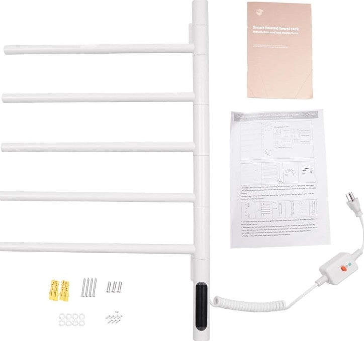 (New Open Box)  Electric Heated Towel Warmer | Rotating Wall-Mounted Rack • 85-90W • White • Plug-In