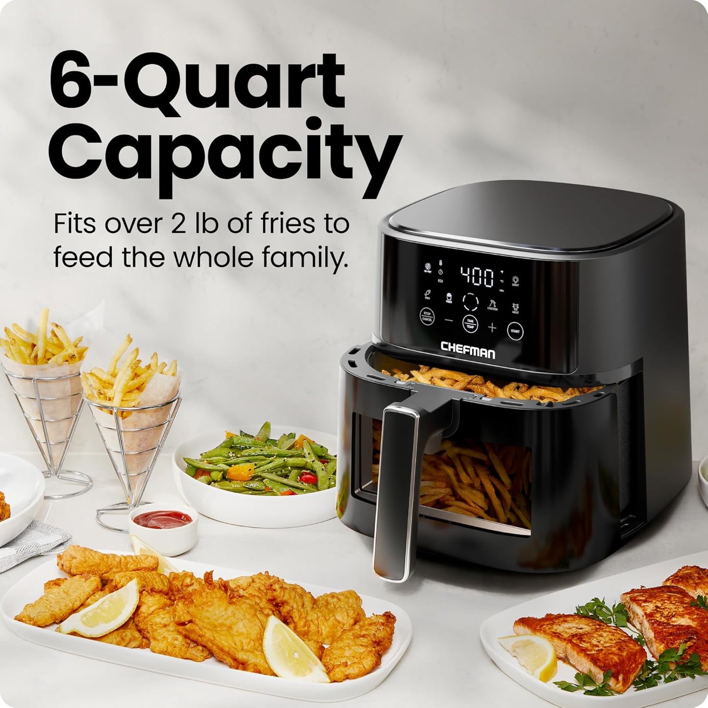 (Brand New) Chefman Air Fryer – 6 QT Compact Airfryer, Features Hi-Fry Technology for Extra Crisp,  - Black