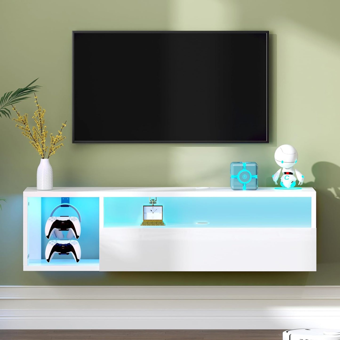 (New Open Box) SogesHome 39.3 inch Floating Wall TV Cabinet Stand with LED Lights Wall Mounted TV Stand with Storage Shelf Modern Entertainment Center Media Console Table for Living Room,Bedroom