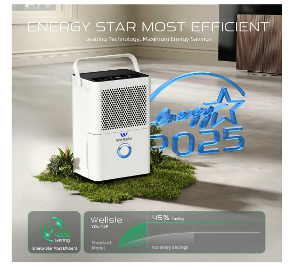 (New Open Box) Wellsle 40 Pint Dehumidifier for Basement & Home, Covers 2500 Sq.Ft, with Drain Hose & Auto Humidity Control, Quiet for Bedroom, Bathroom, Garage