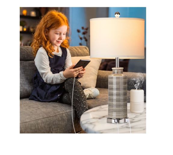 (Brand New) 24-in Grey Table Lamp Set of 2 | Linen Shade • Modern Style | TD-247