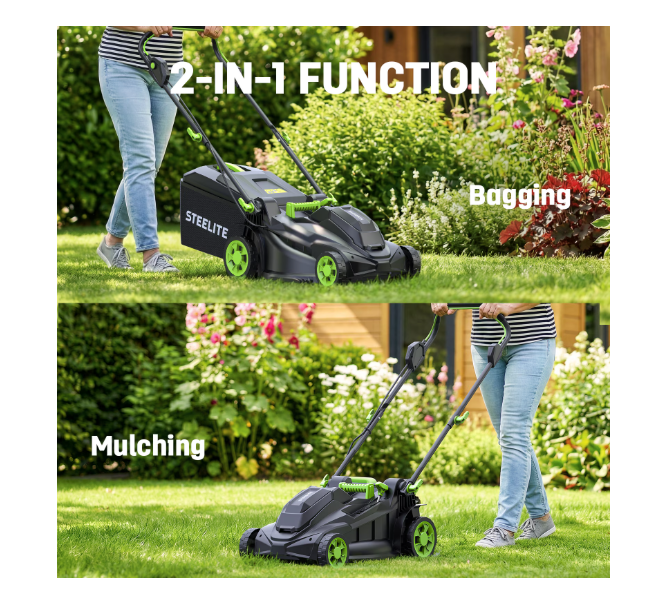 (Good) Steelite 17-Inch Cordless Lawn Mower, 2x21V Electric Lawn Mowers with Brushless Motor for Garden,2*4.0Ah Battery & Charger Included