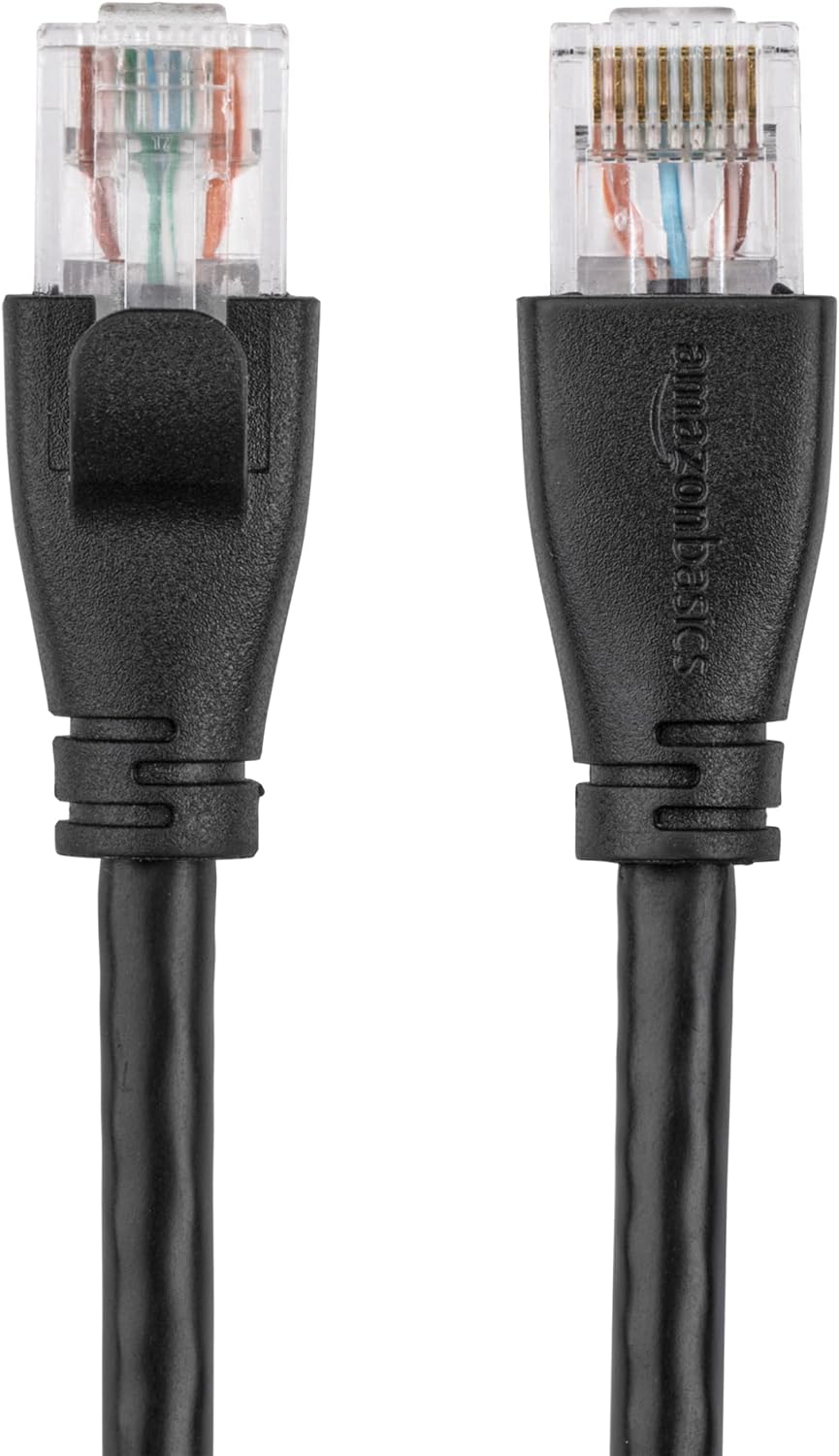 (New No Box) Amazon Basics RJ45 Cat-6 Ethernet Network Cable for Fast Gaming, 1Gbps Transfer Speed, Durable Gold-Plated Connectors, 25 Foot (7.6 Meters), Black