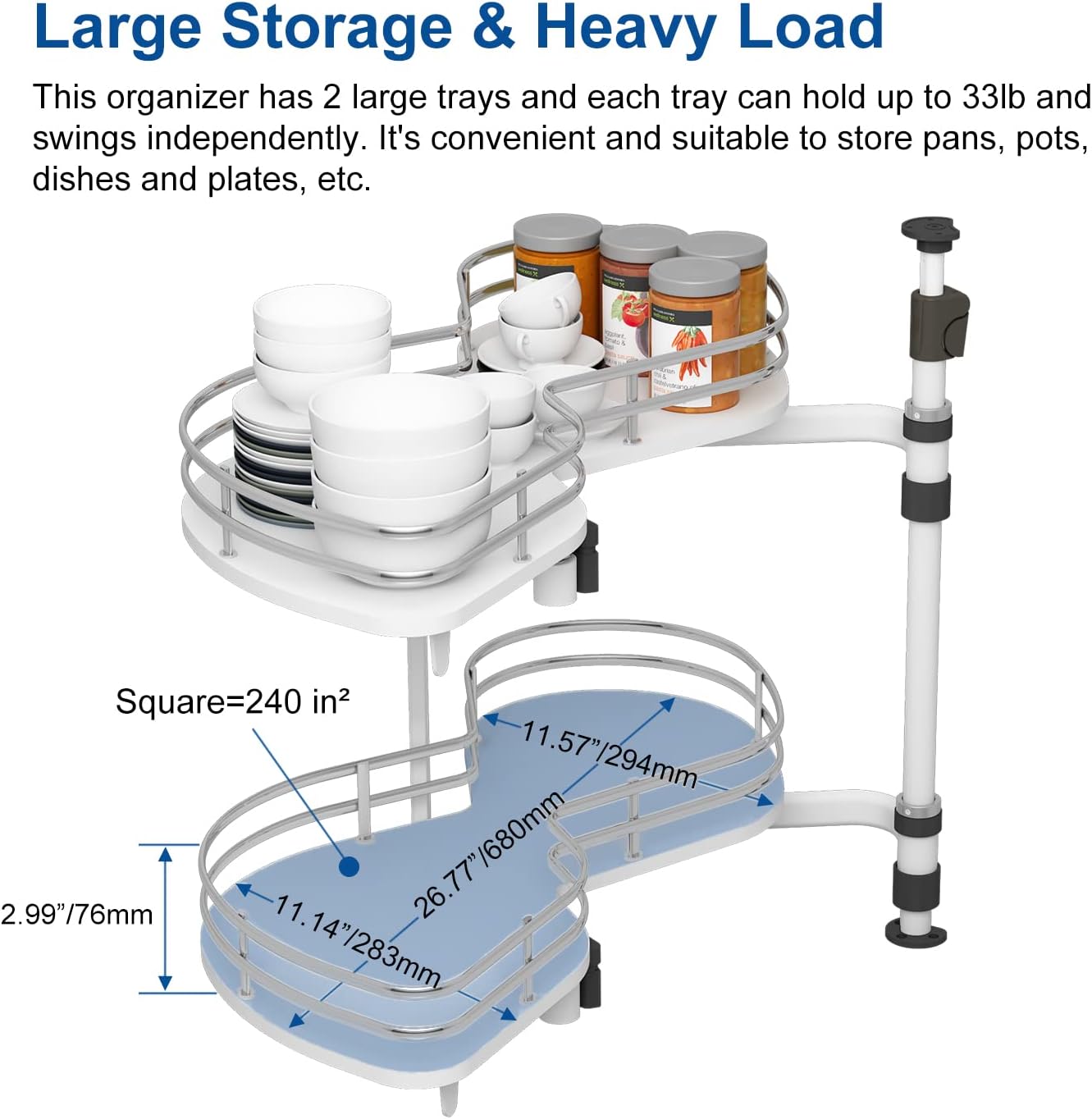(New Open Box) VADANIA Kitchen Cabinet Blind Corner Pullout Organizer for 32-inch Cabinet, Right Handed Open