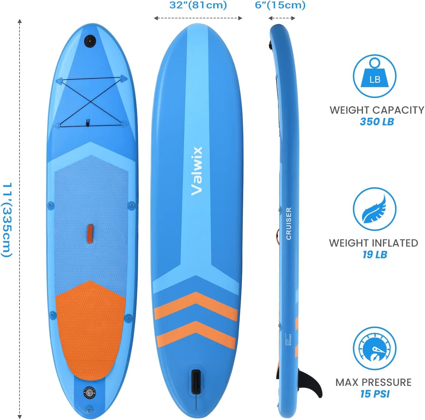 (New Open Box) Valwix Inflatable Stand Up Paddle Board 11'/12' *32"*6'' w/High Pressure Electric Air Pump & Built-in Action Camera Mount, Paddleboard 350 LBS Capacity SUP